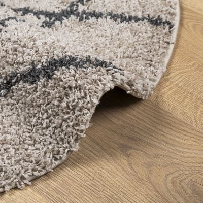 vidaXL Vloerkleed PAMPLONA shaggy hoogpolig Ø 200 cm beige antraciet