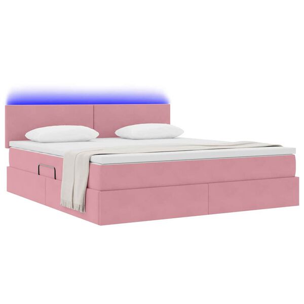 vidaXL Opbergbed met LED met matras met LED Roze 160 x 200 cm Fluweel