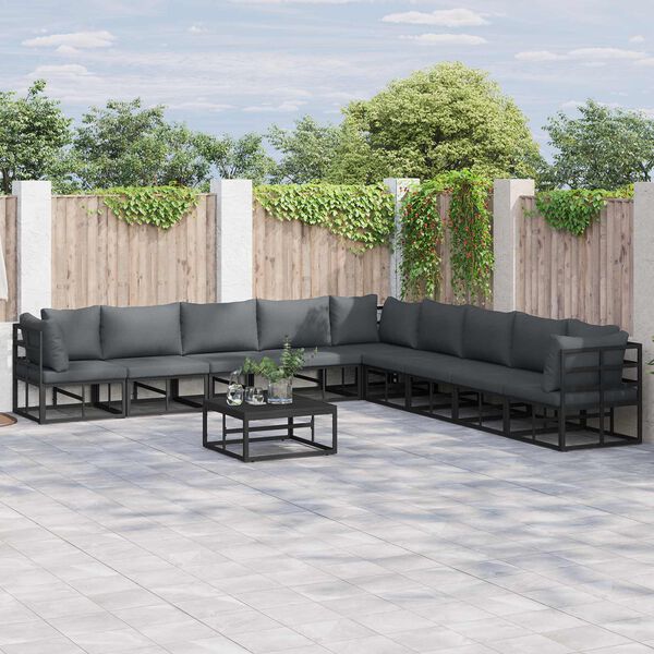 vidaXL Tuinbankenset met kussen 9 pcs Zwart Aluminium