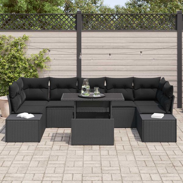 vidaXL Tuin Sofa Set 8 pcs Zwart Poly Rattan en Poedergecoat Staal