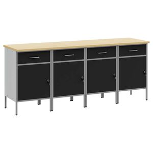 vidaXL Werk kast met lade 4 st Zwart en Grijs 200 x 55 x 85 cm