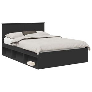 vidaXL Bedframe met hoofdeinde Zwart 135 x 190 cm Massief grenenhout
