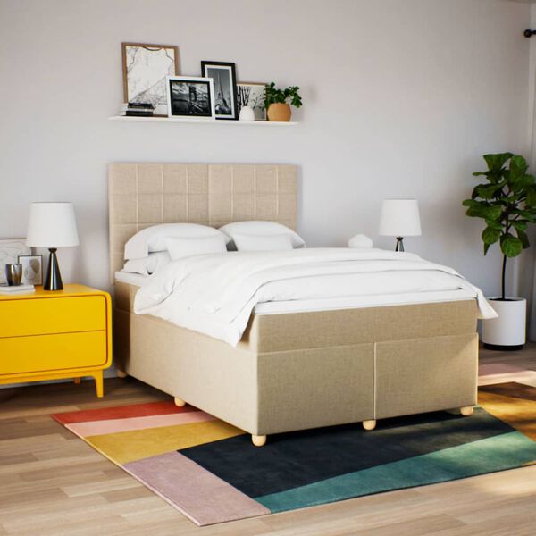 vidaXL Boxspring met matras stof cr&egrave;mekleurig 140x200 cm