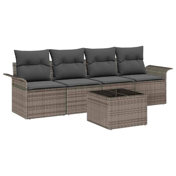vidaXL Tuin Sofa Set met kussen met opslag 5 pcs Grijs poly rattan
