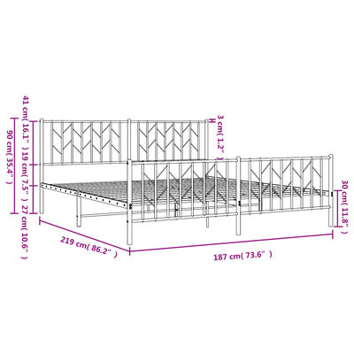 vidaXL Bedframe met hoofd- en voeteneinde metaal wit 183x213 cm