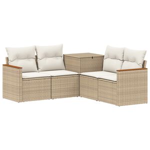 vidaXL Bankstel 5 st Beige en Cr&egrave;me Wit Poly Rattan en Staal
