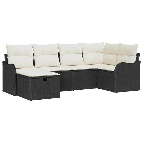 vidaXL Tuin Sofa Set met kussen 6 pcs Zwart en cr&egrave;me Poly riet