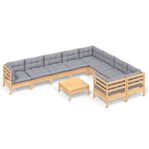 vidaXL 10-delige Loungeset met grijze kussens grenenhout