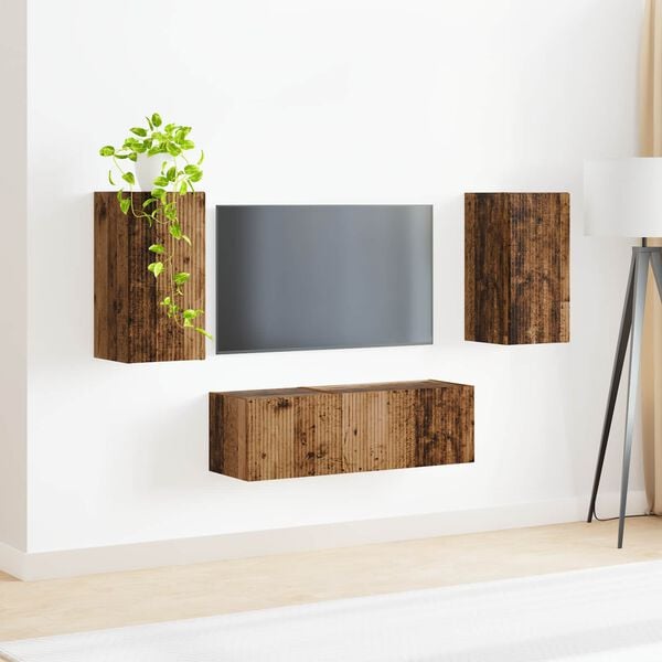 vidaXL TV Wandkast Set Wandgemonteerd 4 pcs Oudhout Bewerkt hout