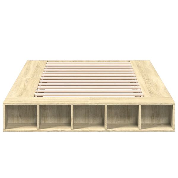 vidaXL Bedframe bewerkt hout sonoma eikenkleurig 135x190 cm