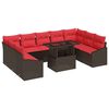 vidaXL Bankstel 10 st 9-Aantal zitplaatsen Bruin en Rood poly rattan