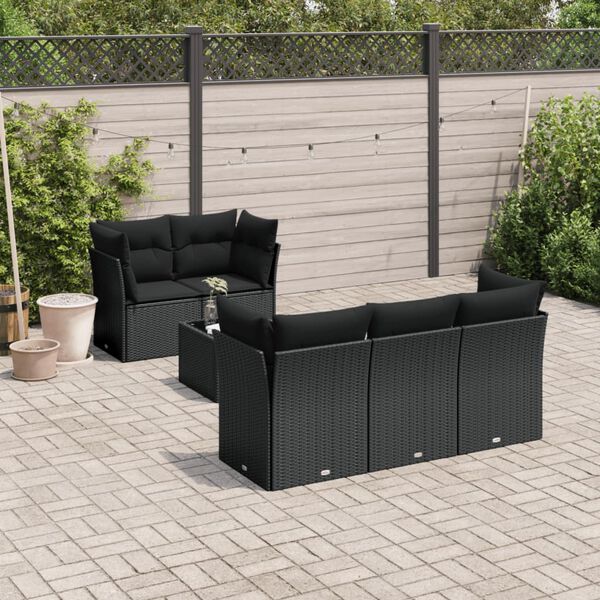 vidaXL 6-delige Loungeset met kussens poly rattan zwart