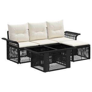 vidaXL Tuinbankenset 5 st Zwart en Cream Wit poly rattan