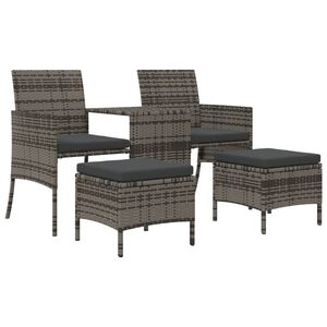 vidaXL Tuinbank 2-zits met tafel en voetenbanken poly rattan grijs