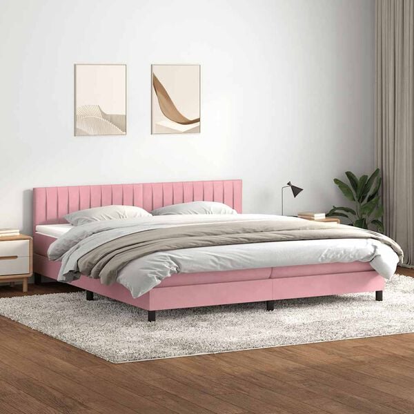 vidaXL Boxspring met matras fluweel roze 180x210 cm