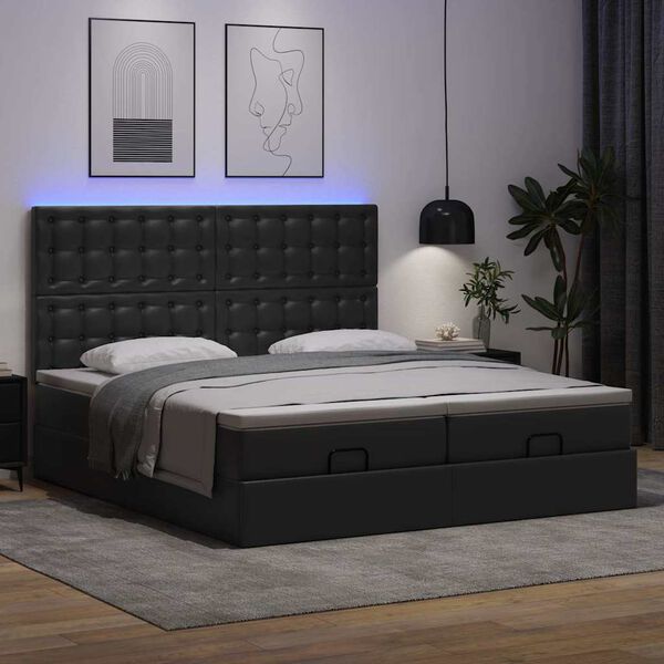 vidaXL Ottoman bed met matrassen en LED's 200x200cm kunstleer zwart