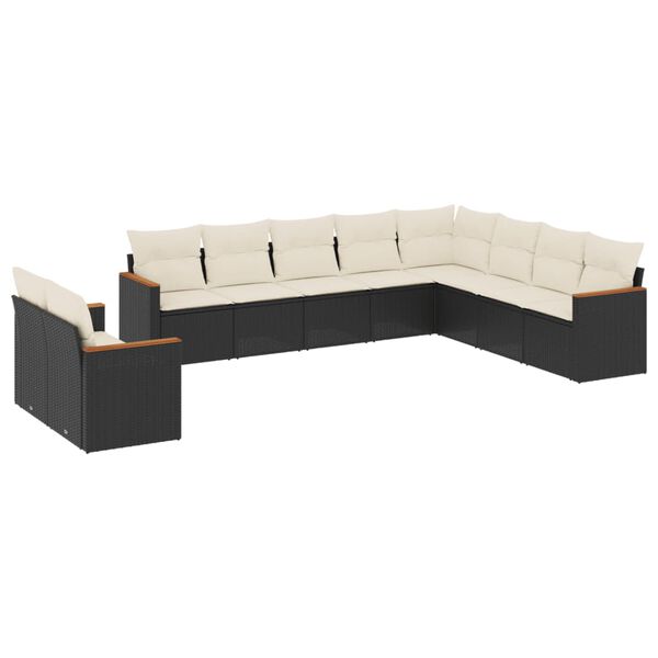 vidaXL 10-delige Loungeset met kussens poly rattan zwart
