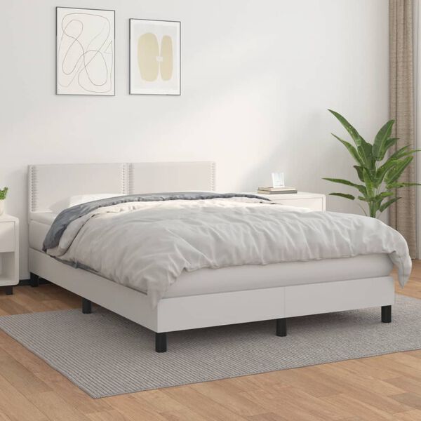 vidaXL Boxspring met matras kunstleer wit 140x190 cm