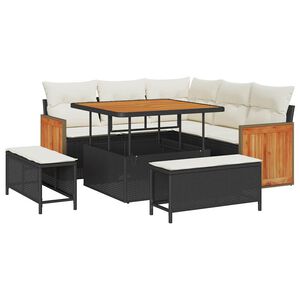 vidaXL Tuinbankenset met kussen 9 pcs Zwart en Cr&egrave;me poly rattan