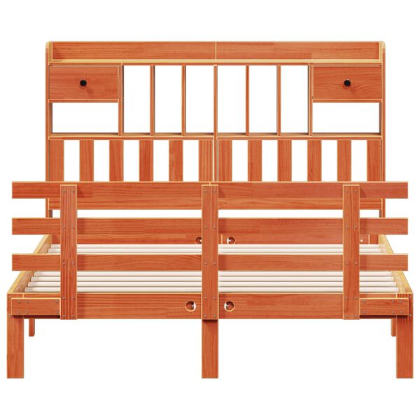 vidaXL Bed met boekenkast zonder matras grenenhout wasbruin 140x190 cm