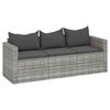 vidaXL Tuinbank 3-zits met kussens poly rattan grijs