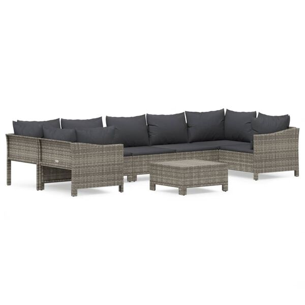vidaXL 8-delige Loungeset met kussens poly rattan grijs