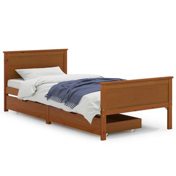 vidaXL Bedframe met 2 lades massief grenenhout honingbruin 100x200 cm