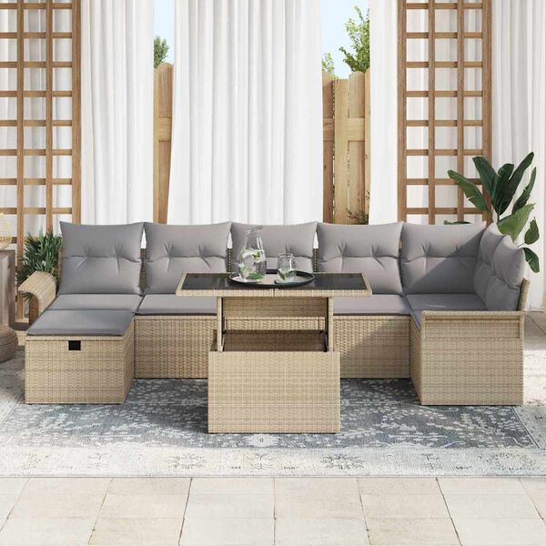 vidaXL Tuin Sofa Set met kussen met opslag 8 pcs Beige Poly riet