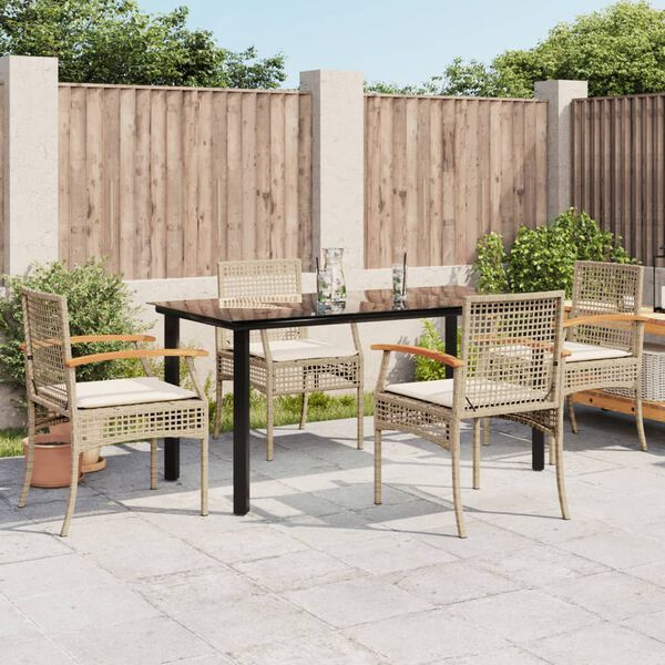 vidaXL 5-delige Tuinset met kussens poly rattan beige