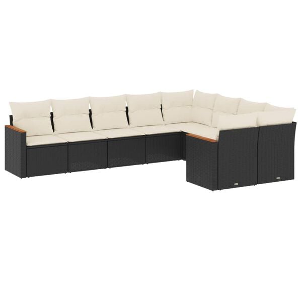 vidaXL 9-delige Loungeset met kussens poly rattan zwart