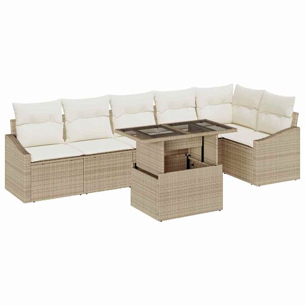 vidaXL Tuin Sofa Set met kussen 7 pcs Beige en Cr&egrave;me poly rattan