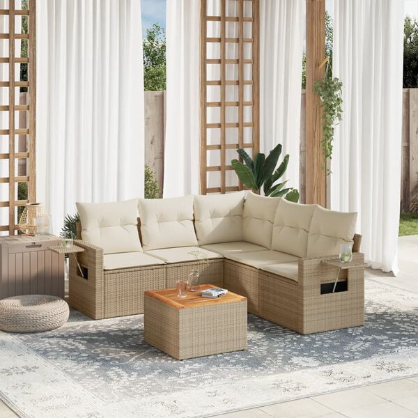 vidaXL 6-delige Loungeset met kussens poly rattan beige