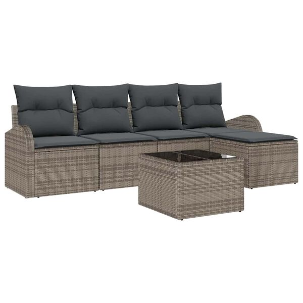 vidaXL Tuin Sofa Set 6 pcs Grijs poly rattan