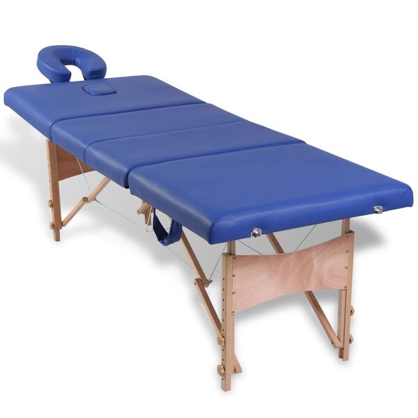 vidaXL Inklapbare massagetafel 4 zones met houten frame (blauw)