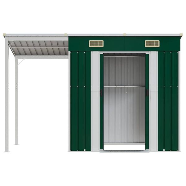 vidaXL Tuinschuur met verlengd dak 277x107x181 cm staal groen
