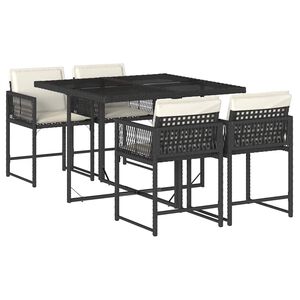vidaXL 5-delige Tuinset met kussens poly rattan zwart