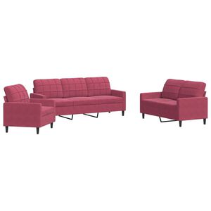 vidaXL 3-delige Loungeset met kussens fluweel wijnrood