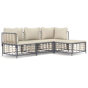 vidaXL 4-delige Loungeset met kussens poly rattan antracietkleurig