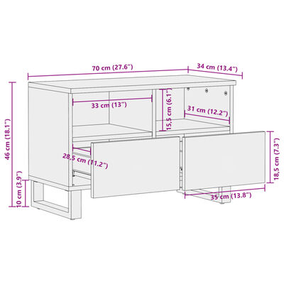 vidaXL Tv-meubel 70x34x46 cm massief mangohout wit