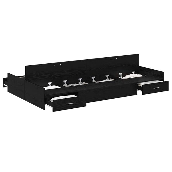 vidaXL Opbergbedframe met lade Zwart Eiken 120 x 190 cm Bewerkt hout