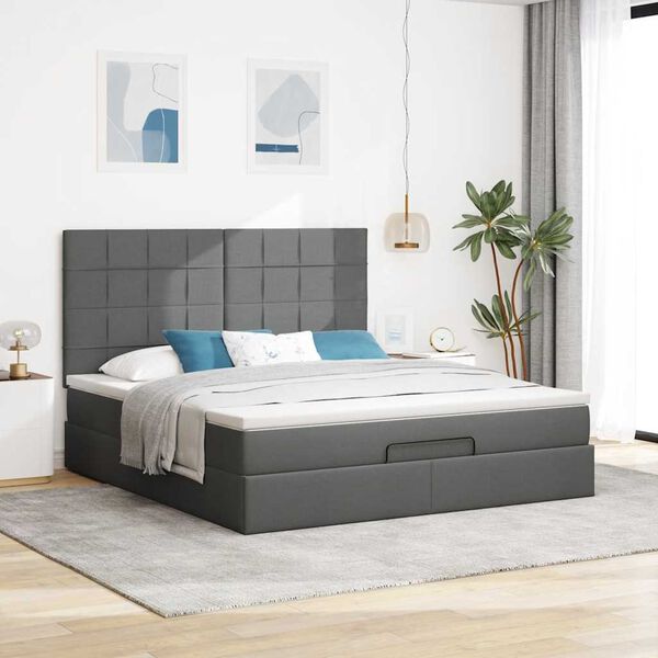 vidaXL Ottoman bed met matras en LED's 160x200cm stof donkergrijs