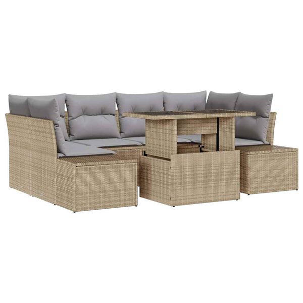 vidaXL Bankstel met kussen 7 pcs Beige en Licht Grijs poly rattan