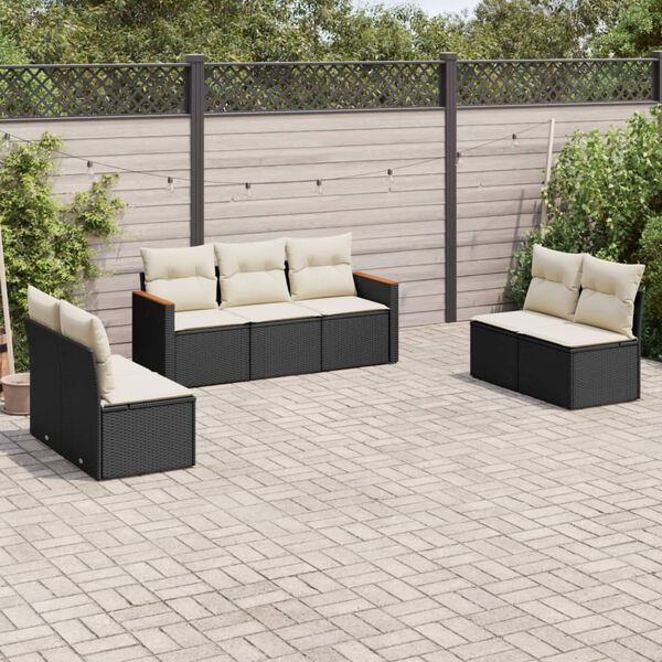 vidaXL 7-delige Loungeset met kussens poly rattan zwart