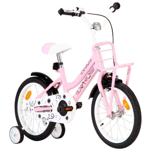 vidaXL Kinderfiets met voordrager 16 inch wit en roze