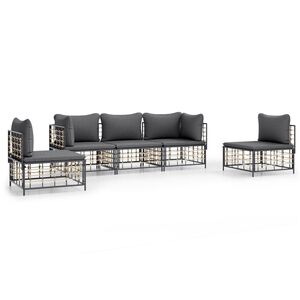 vidaXL 5-delige Loungeset met kussens poly rattan antracietkleurig