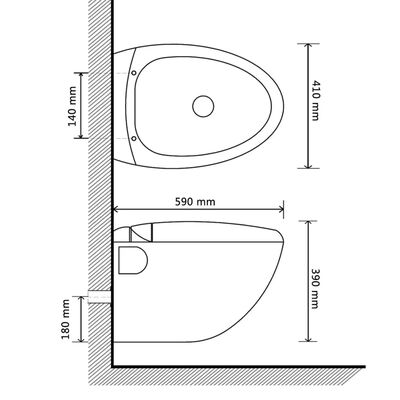Wandtoilet met ei-design exclusief inbouwreservoir zwart