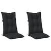 vidaXL Hooge Rug Stoelkussens Set 2 pcs Melange Zwart 120 x 50 x 7 cm