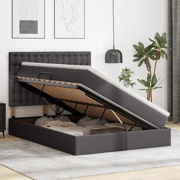vidaXL Opslag bed met matras met opslag Grijs 140 x 190 cm Nep Leer