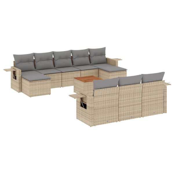 vidaXL 11-delige Tuinset met kussens poly rattan beige