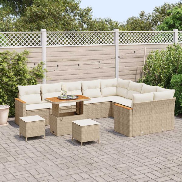 vidaXL Tuin Sofa Set met kussen met opslag 12 pcs Beige Poly Rattan